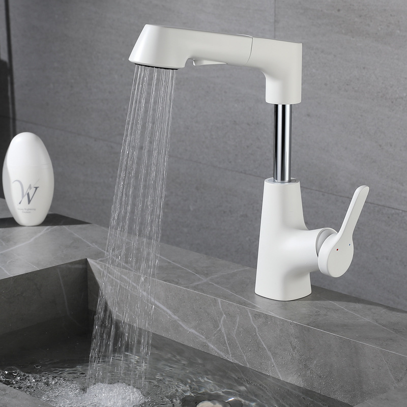 Rotary pull basin faucet