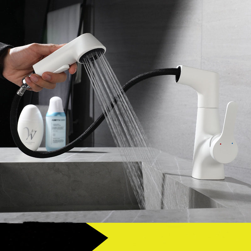 Rotary pull basin faucet