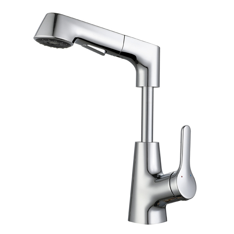Rotary pull basin faucet
