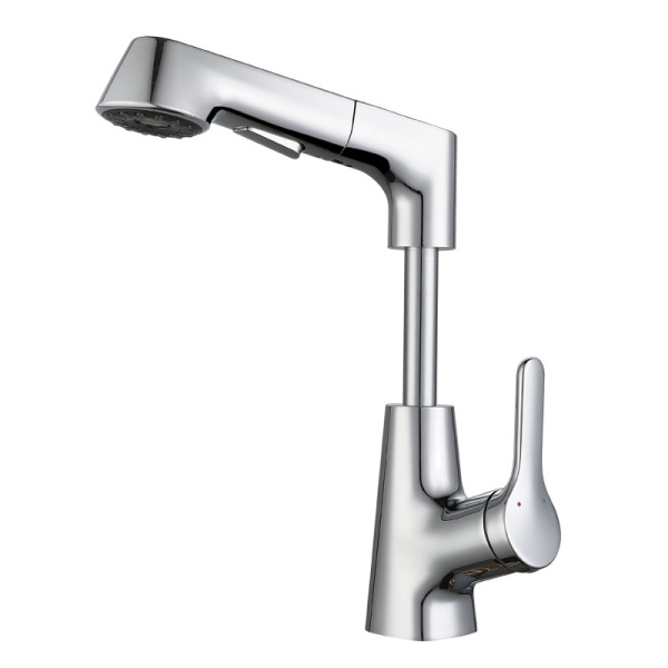 Rotary pull basin faucet