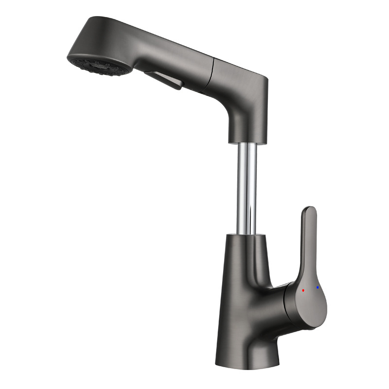 Rotary pull basin faucet