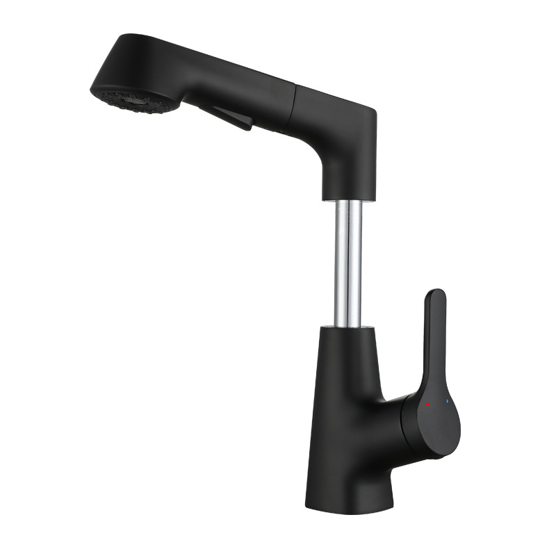 Rotary pull basin faucet