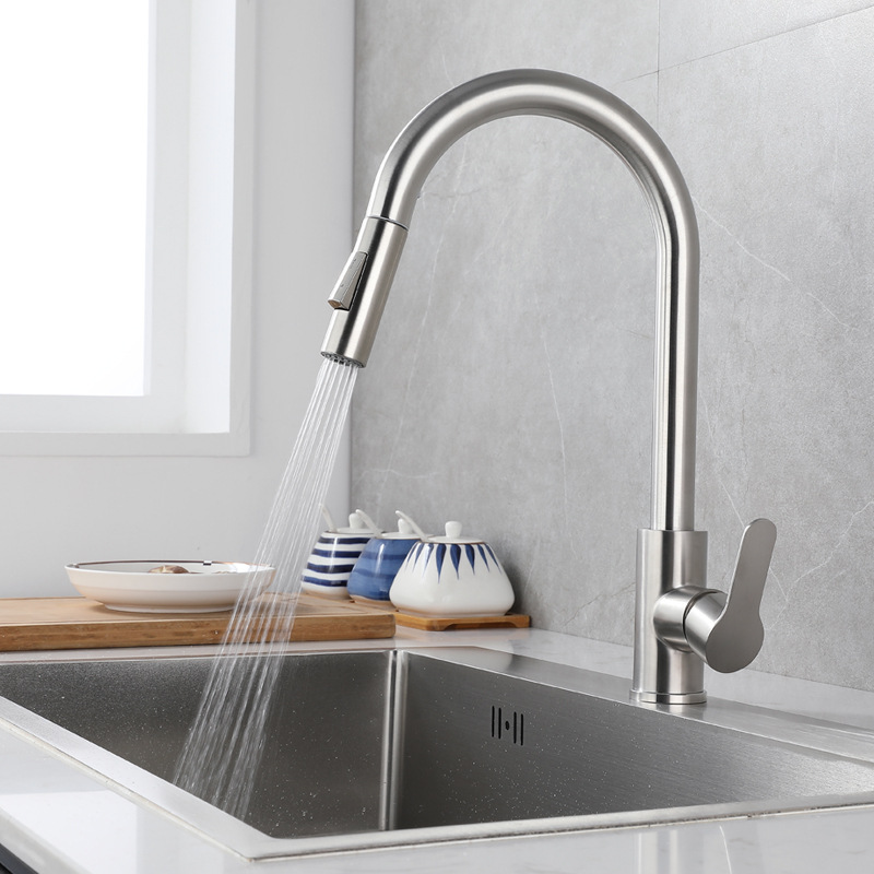 Pull kitchen faucet hot and cold