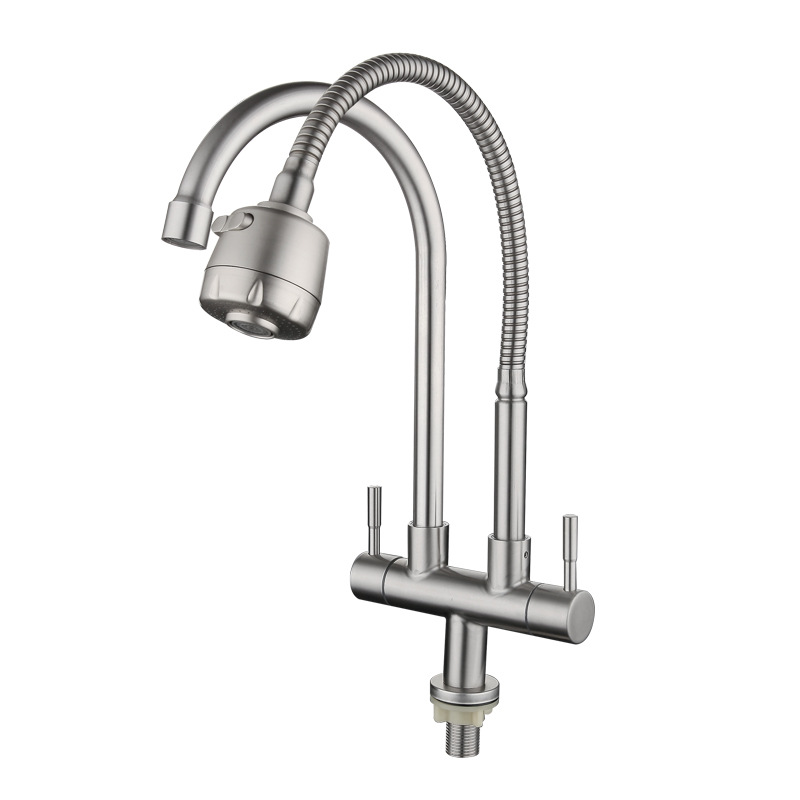 Faucet single cold double pipe double handle universal rotation