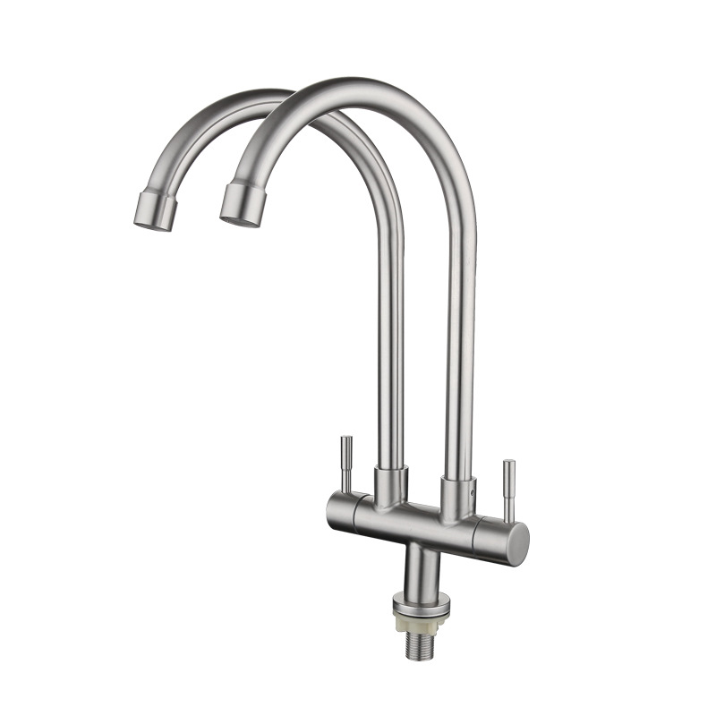 Faucet single cold double pipe double handle universal rotation