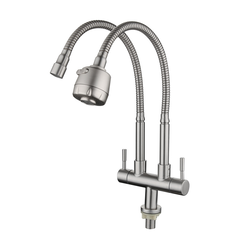 Faucet single cold double pipe double handle universal rotation