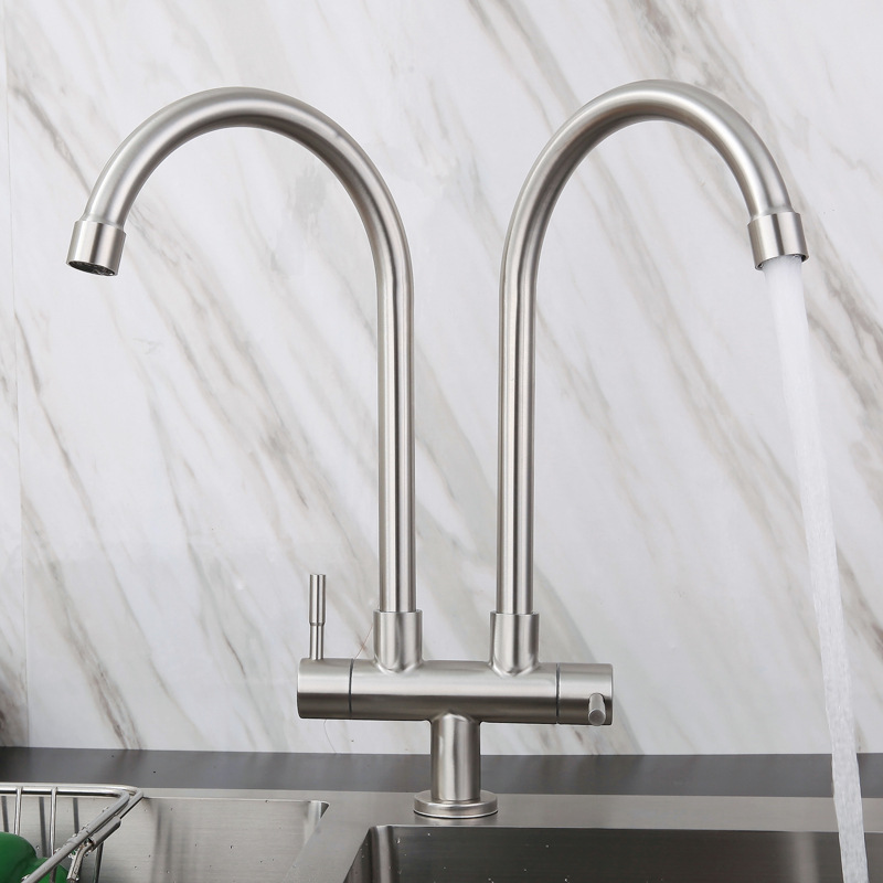 Faucet single cold double pipe double handle universal rotation