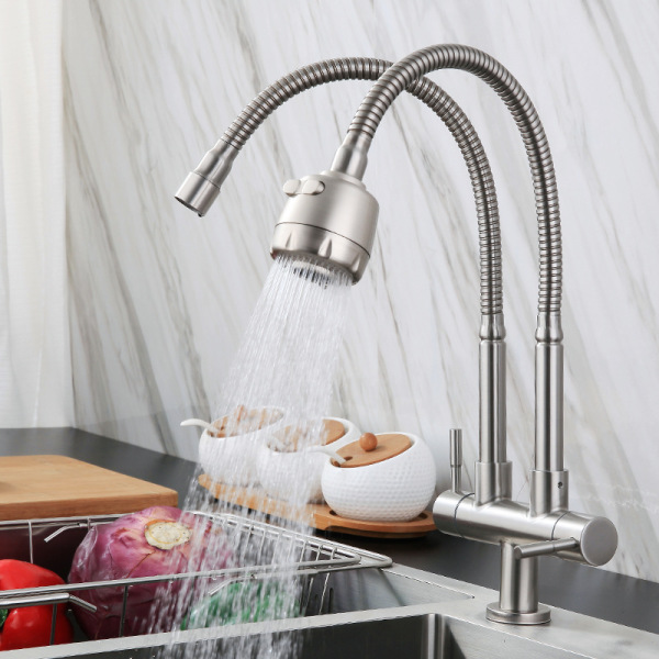 Faucet single cold double pipe double handle universal rotation